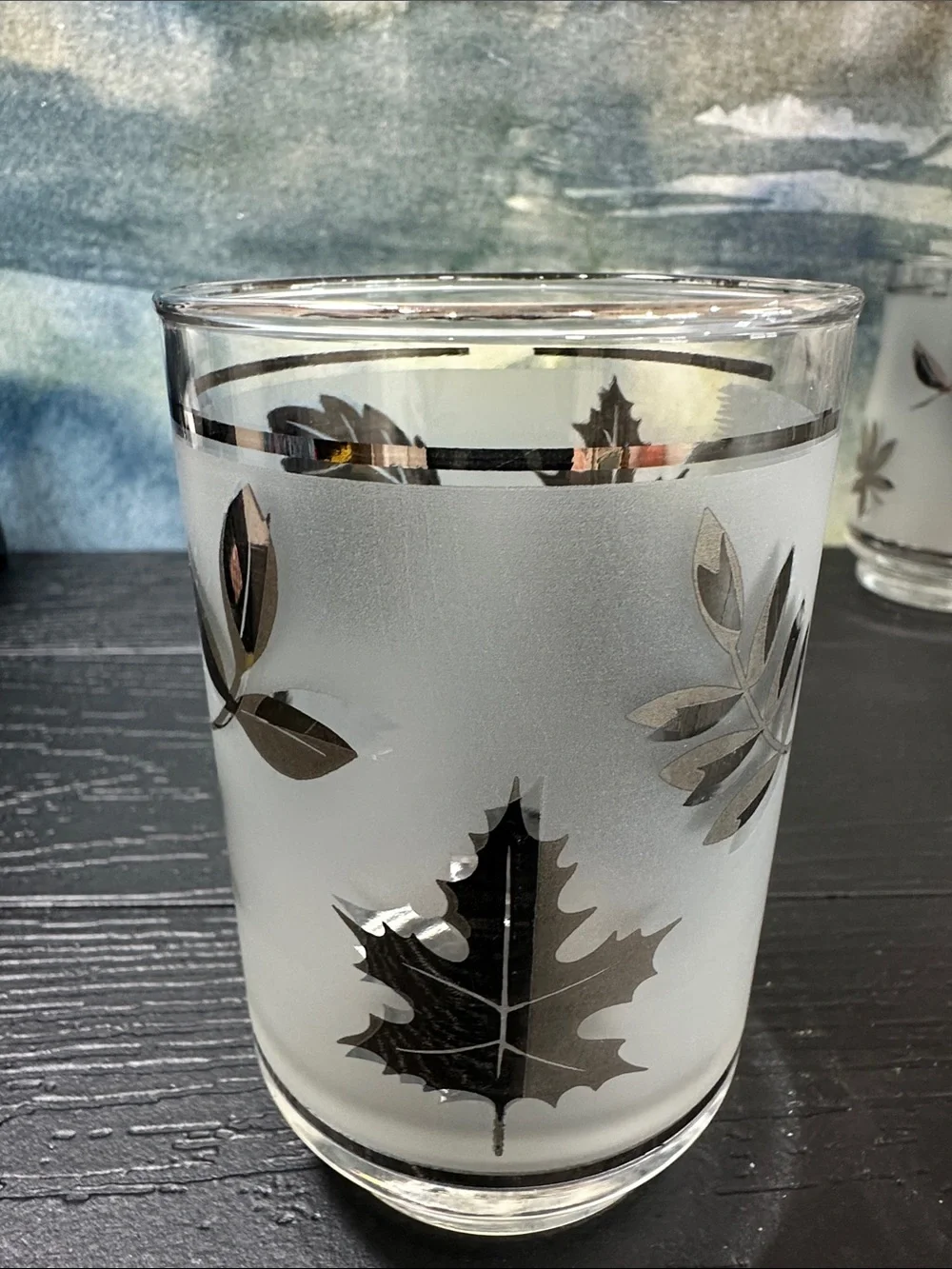 Vintage MCM 1960,s Libbey Frosted Silver Leaf 4.5 Inch Tumbler -Set of 8